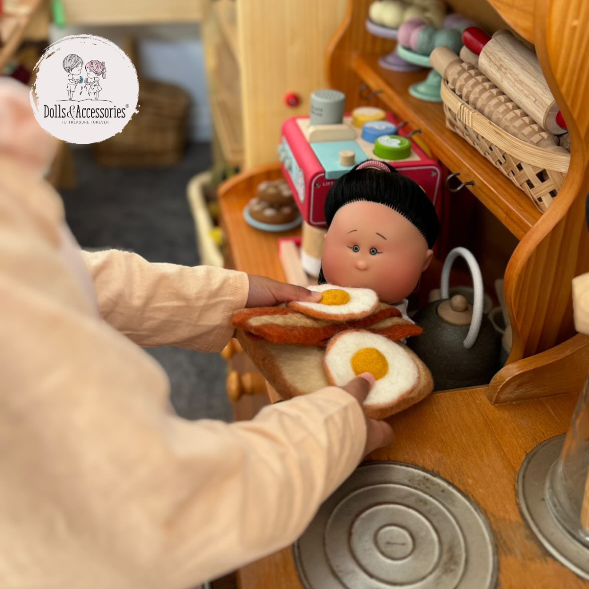 Handcrafted Collectible Mia Pink Stars Asian Ponytail Black Hair by Nines D&