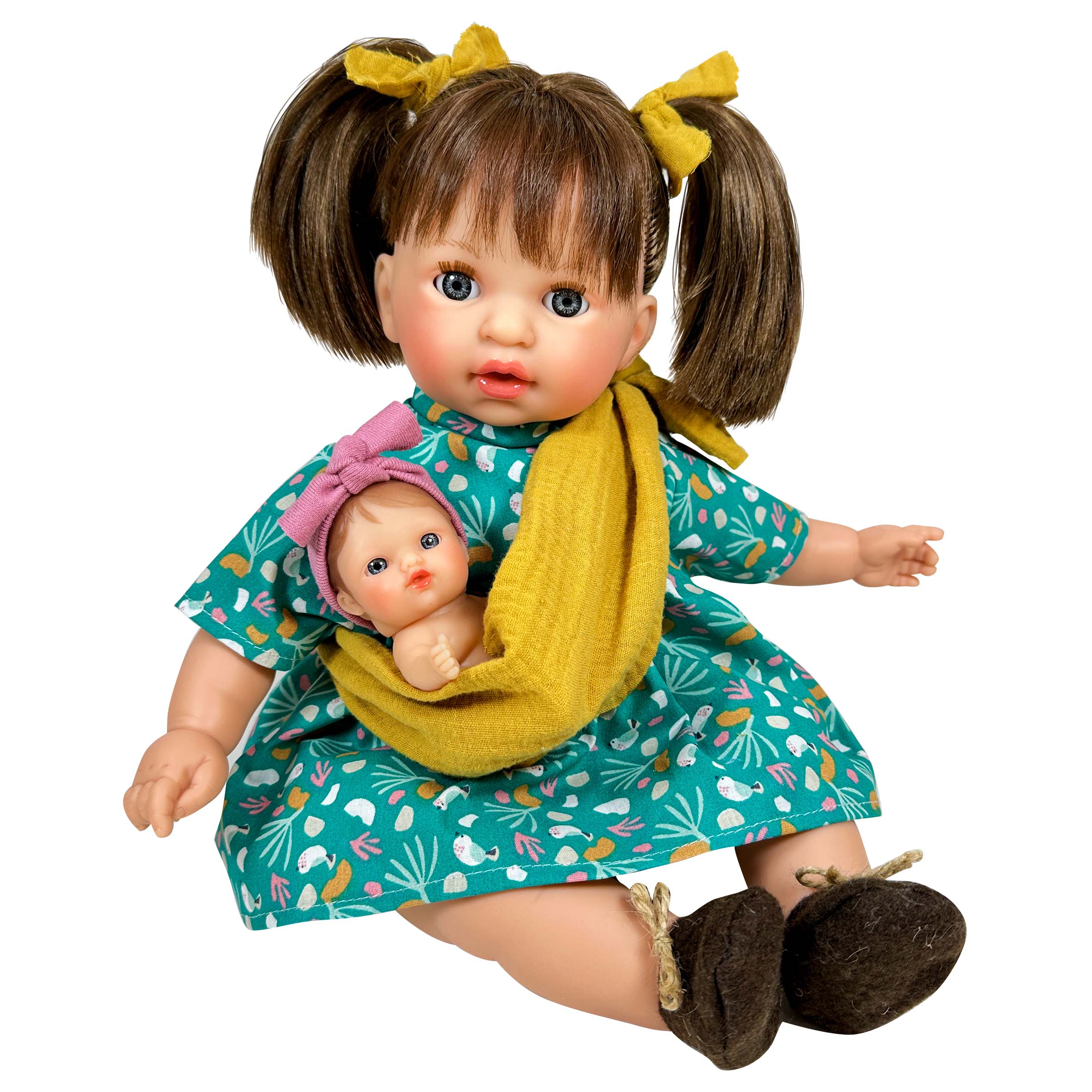 Handcrafted Baby Doll Brunette Alex with Baby by Nines d&