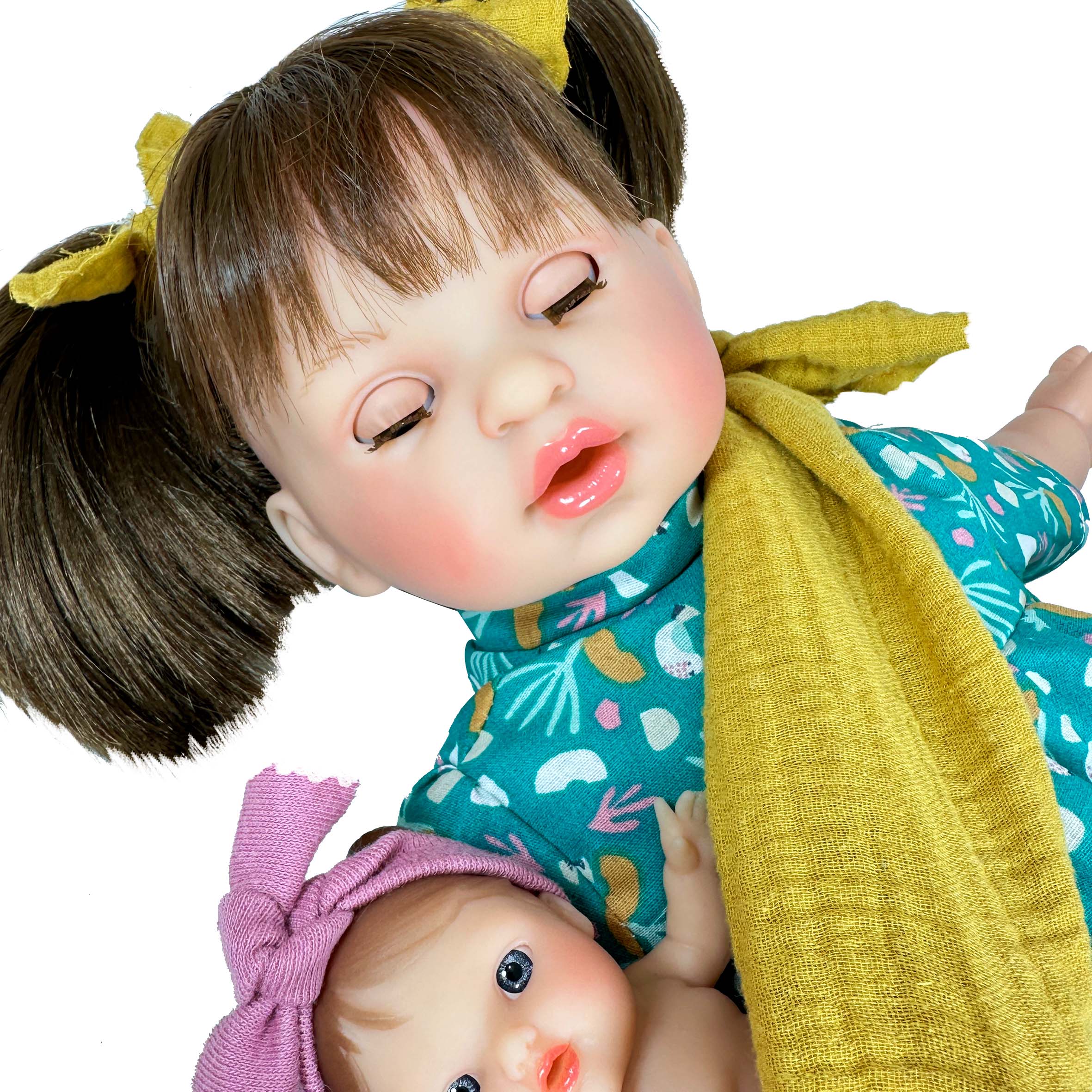 Handcrafted Baby Doll Brunette Alex with Baby by Nines d&