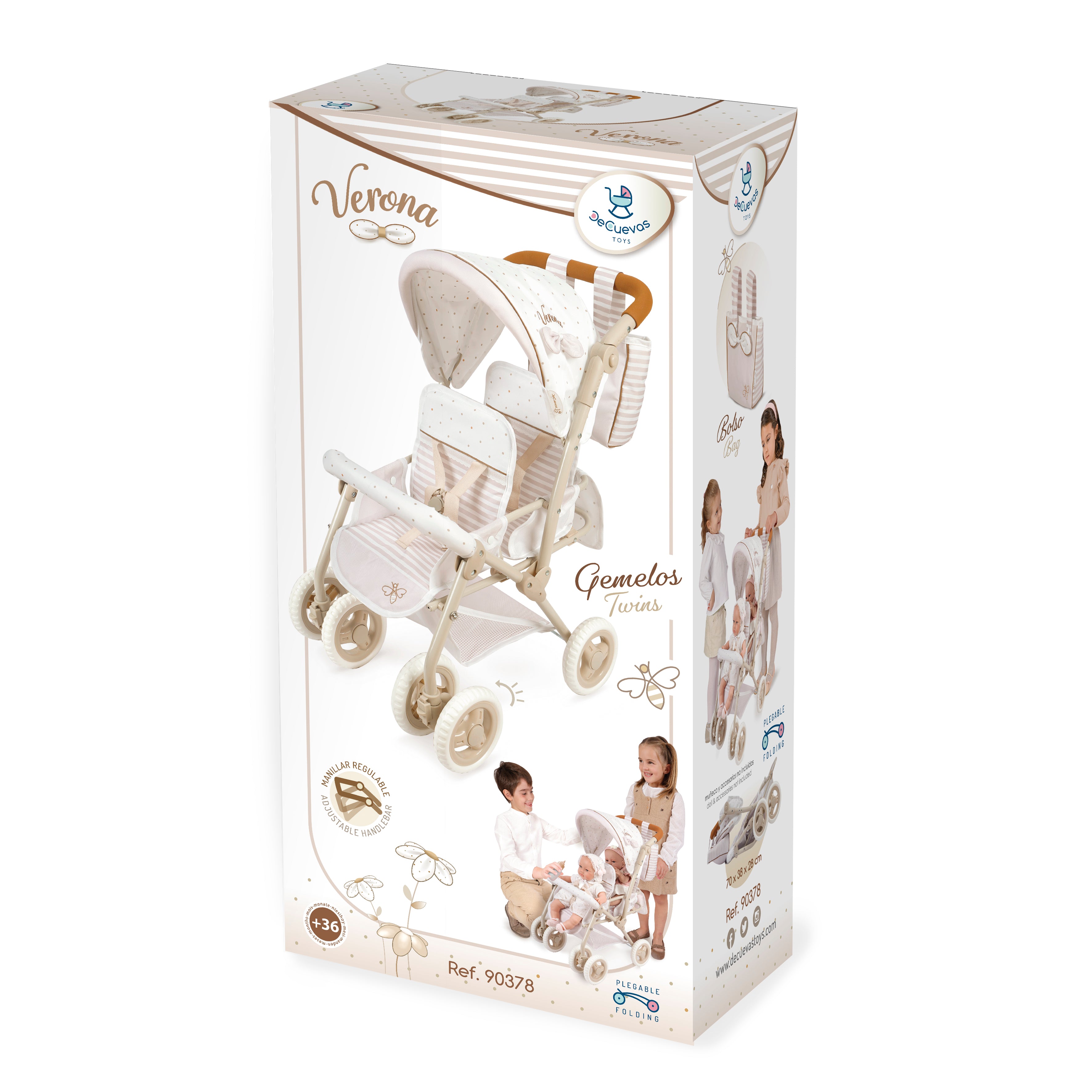 DeCuevas Toys Verona Folding Twin Doll Pram with Bag