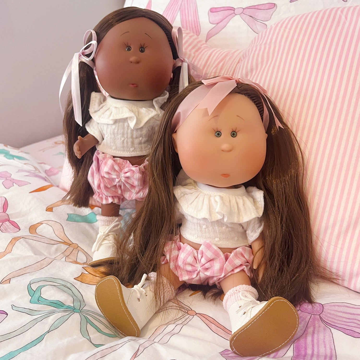 Handcrafted Collectible Mia Pink Vichy African Doll by Nines D&