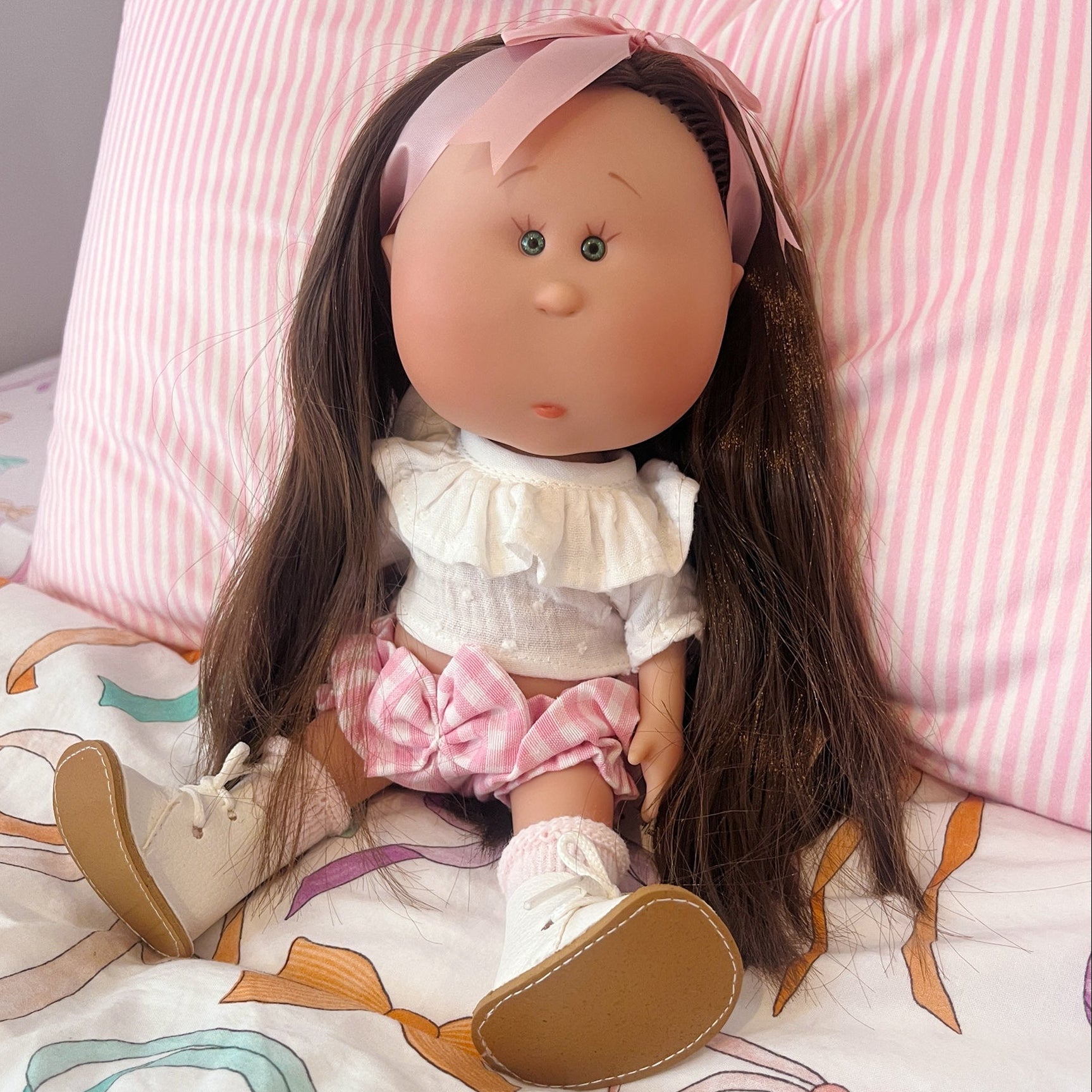 Handcrafted Collectible Mia Pink Vichy African Doll by Nines D&