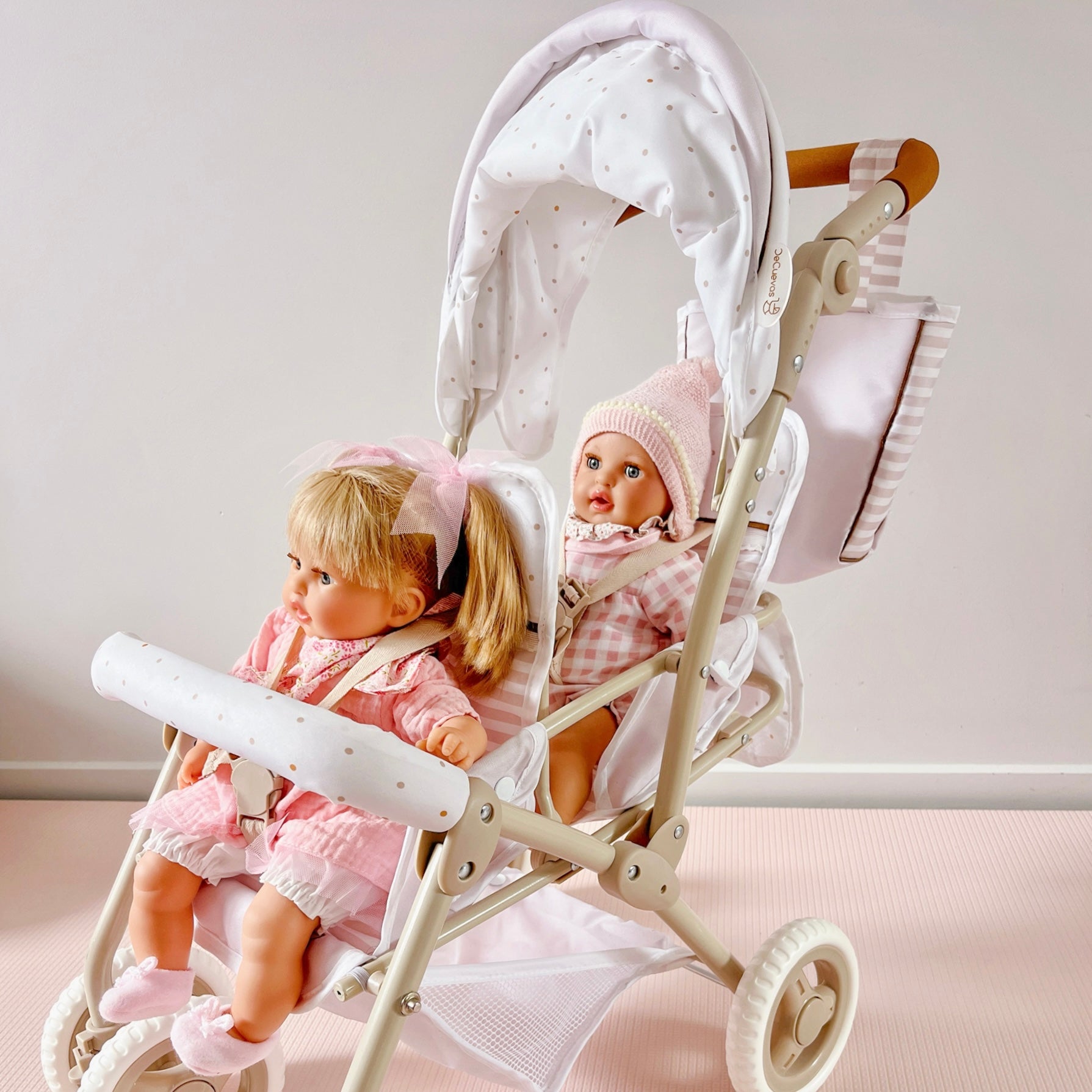 DeCuevas Toys Verona Folding Twin Doll Pram with Bag