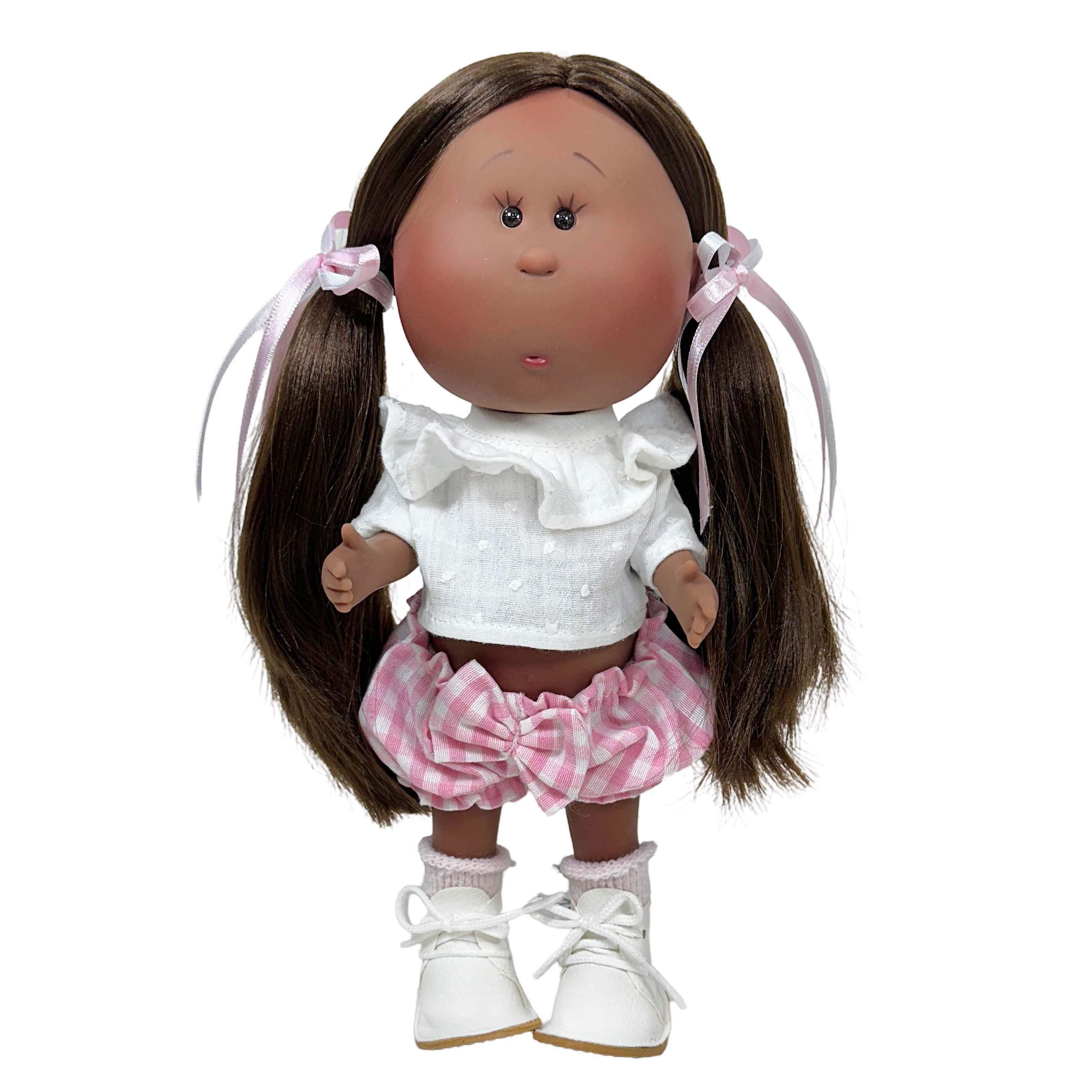 Handcrafted Collectible Mia Pink Vichy African Doll by Nines D&