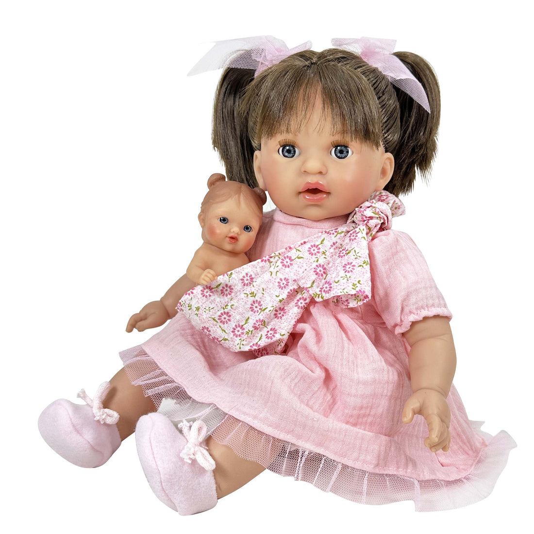 Handcrafted Baby Doll Brunette Alex with Baby by Nines d&