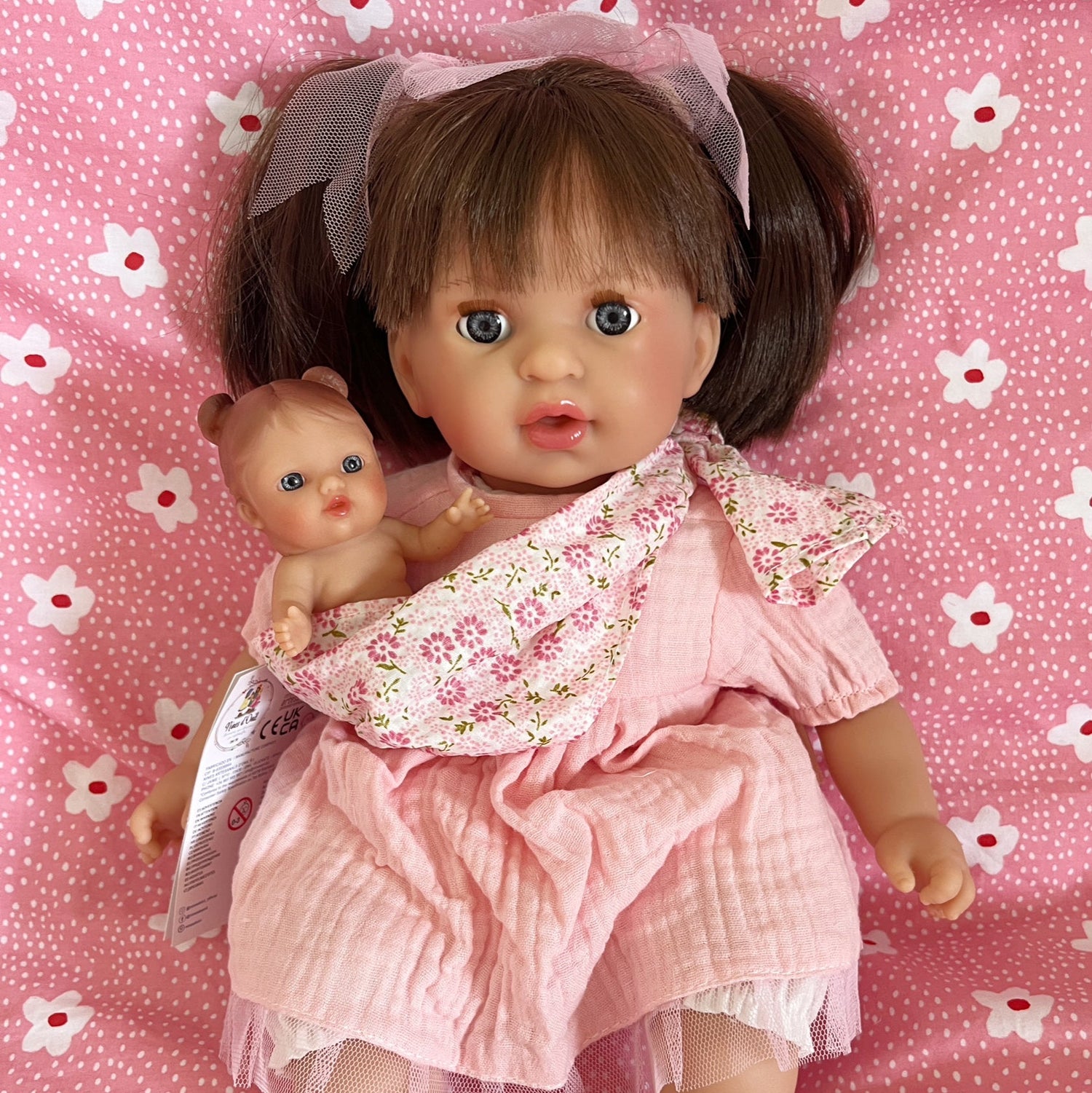 Handcrafted Baby Doll Brunette Alex with Baby by Nines d&