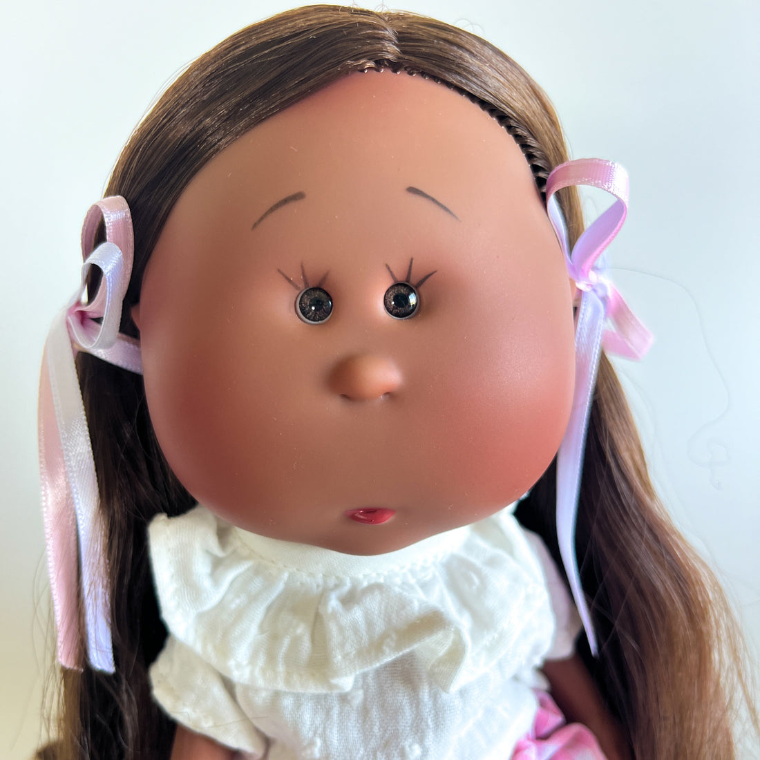 Handcrafted Collectible Mia Pink Vichy African Doll by Nines D&