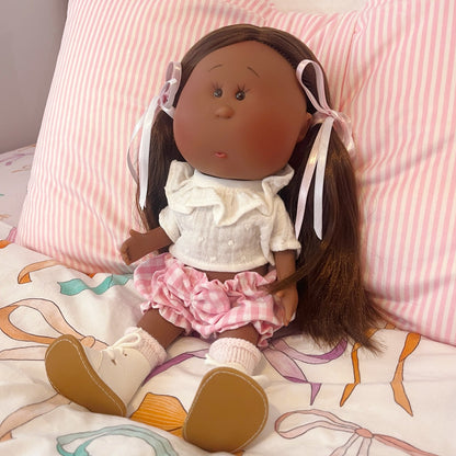 Handcrafted Collectible Mia Pink Vichy African Doll by Nines D&
